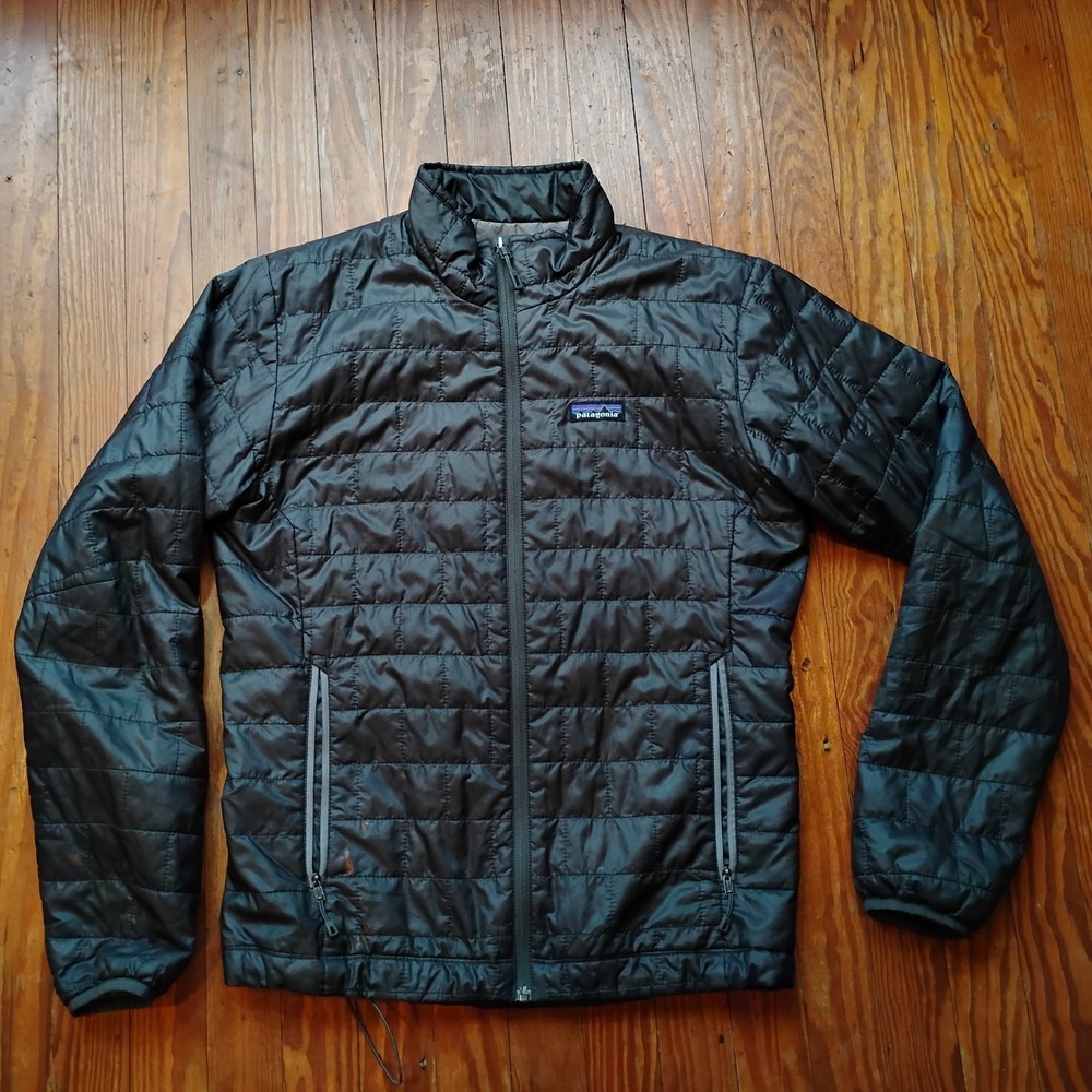 Patagonia Puffer Jacket Mens Small Gray Nano Puffer Primaloft Zip Quilted Flaws